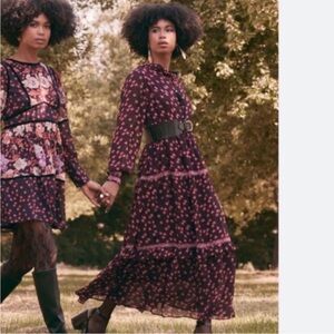 Anthropologie x Temperley London Dress Maxi Tiered in Mixed Print Sz 10